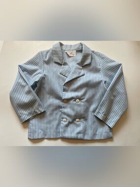 90s Vintage Double Breasted Shirt Top Jacket Blue White Striped Boys Size 3